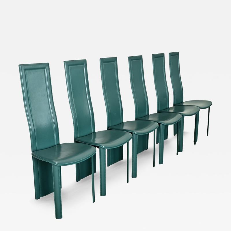 Set of Six Turquoise Leather Postmodern Dining Chairs