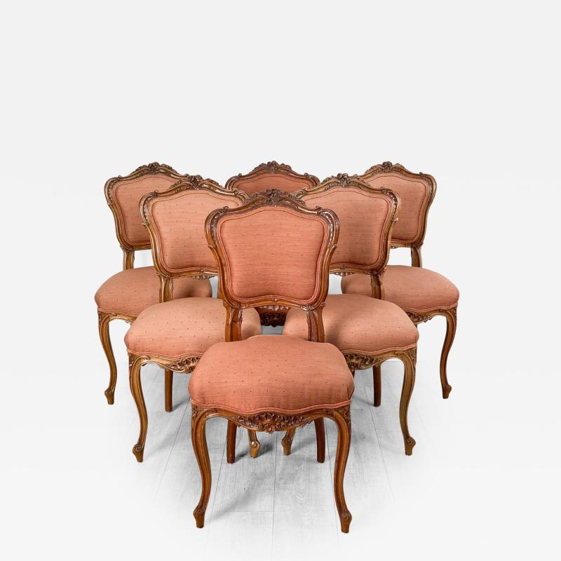 Set of Six Victorian Side Chairs Made of Walnut in the French Taste