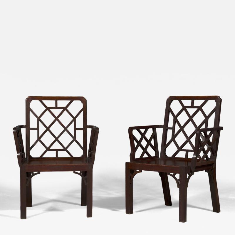 Set of Six unusual George III mahogany cockpen armchairs of generous scale