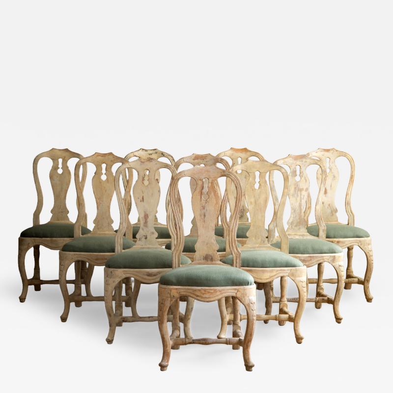 Set of Ten 18th Century Swedish Rococo Dining Chairs