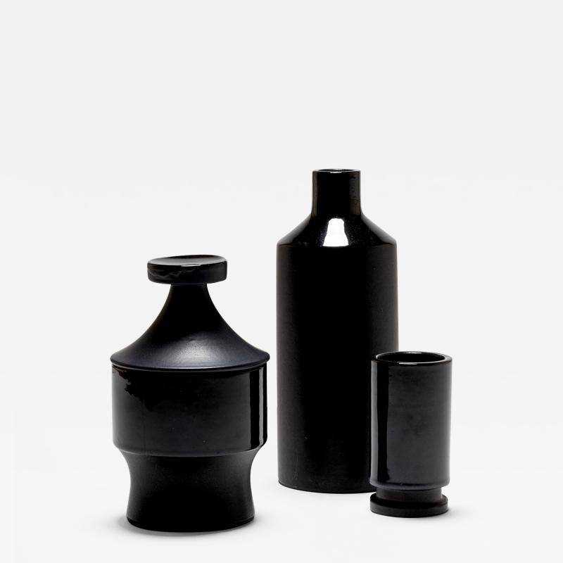 Set of Three Black Ceramic Vessels by Lucerner Keramik