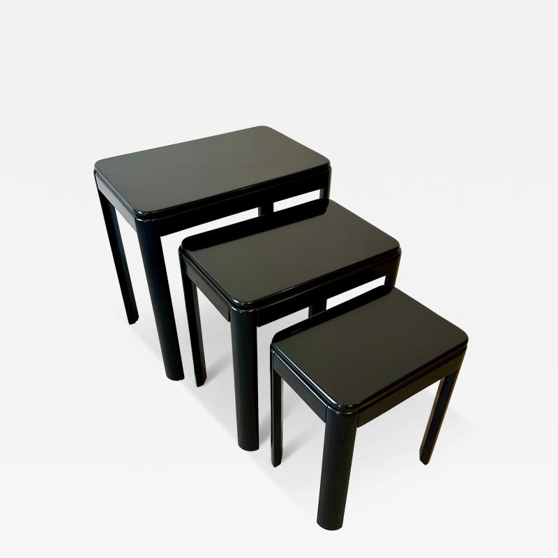 Set of Three Black Lacquered Nesting Tables 