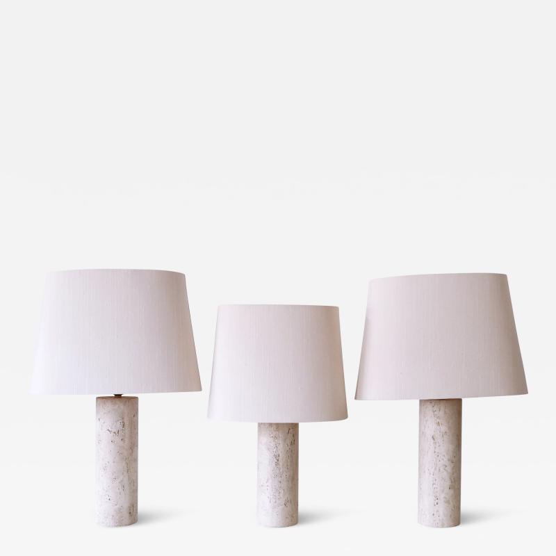 Set of Three Elegant Mid Century Modern Travertine Table Lamps Italy 1960s