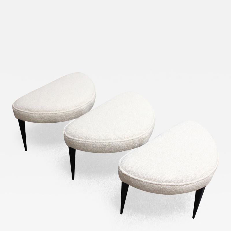 Set of Three Midcentury Italian Modern Ebonized Footstools Ottomans in Boucl 