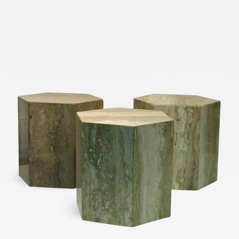 Set of Three Modern Italian Tavertine Marble Tables