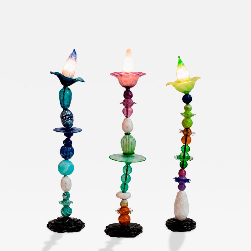 Set of Three Modernist Style Multicolored Glass Sculptural Floor Lamps