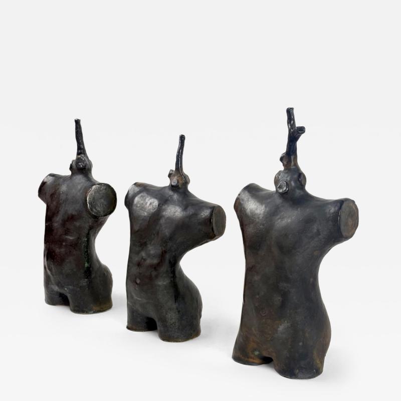 Set of Three Vintage Black Stoneware Sculptures by L L Italy 2000s