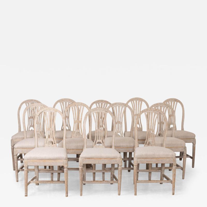 Set of Twelve 18th c Swedish Gustavian Painted Oval Back Wheat Sheaf Chairs