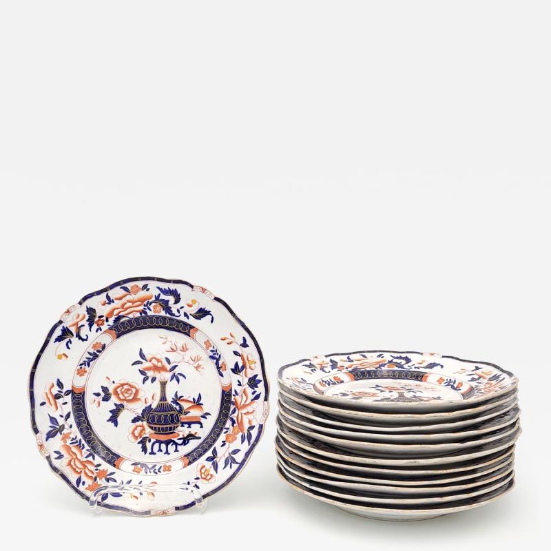 Set of Twelve Auckland Pattern Ironstone Dinner Plates England circa 1835