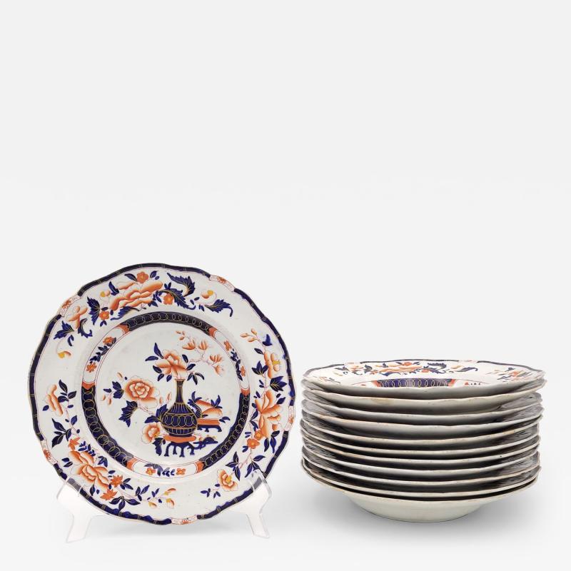 Set of Twelve Auckland Pattern Ironstone Soup Bowls England circa 1835