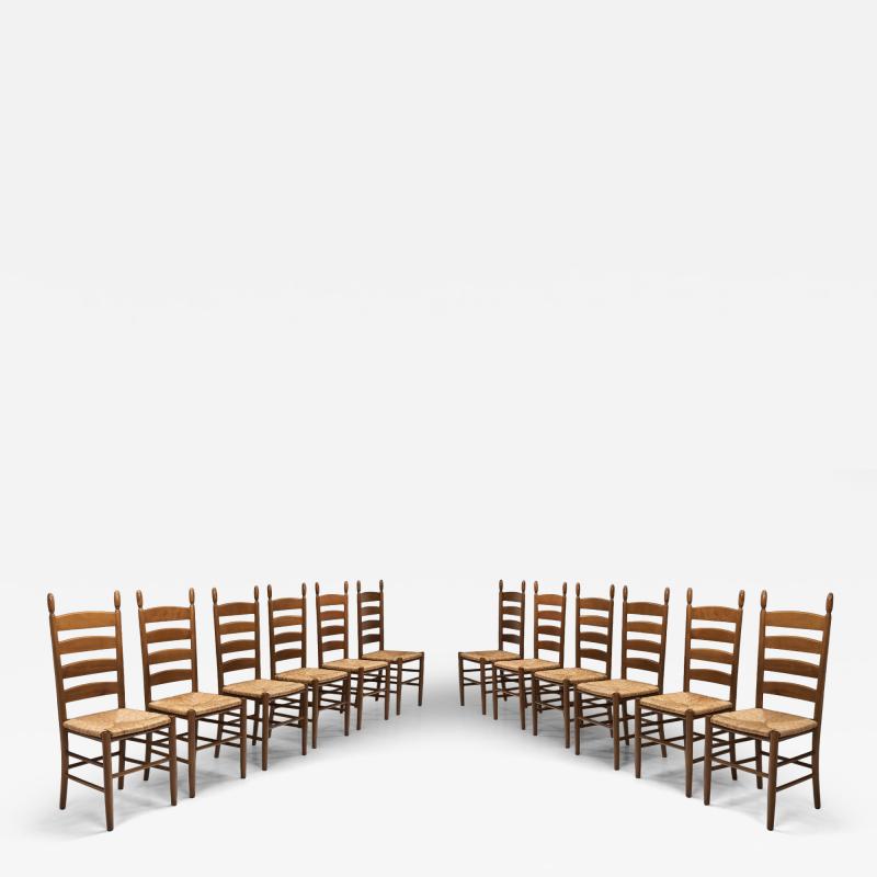 Set of Twelve Beech Ladderback Dining Chairs Europe Mid 20th Century