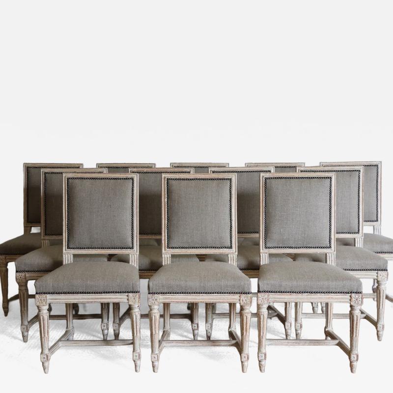Set of Twelve French Square Back Louis XVI Chairs in Original Paint