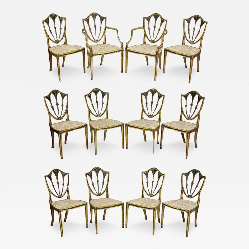 Set of Twelve George III Painted Shield Back Dining Chairs