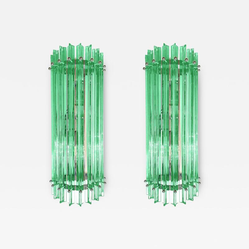 Set of Two Contemporary Green Wather Triedro Murano Glass Wall Sconce