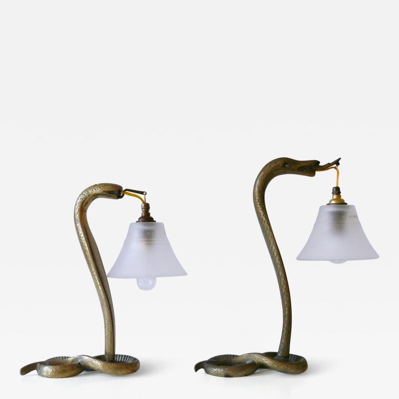 Set of Two Decorative Art Nouveau Bronze Cobra Table Lamps 1910s