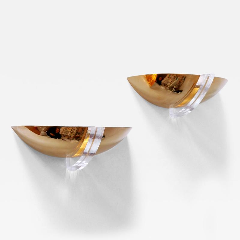 Set of Two Elegant Gilt Brass Lucite Sconces or Wall Lights Germany 1980s