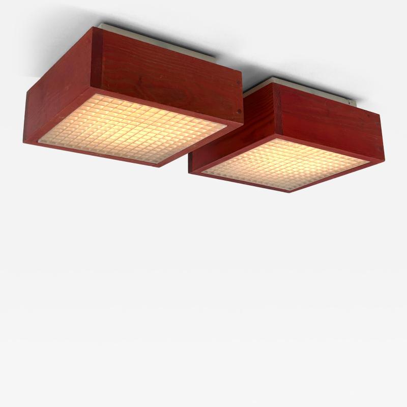 Set of Two Mid Century Modern Pine Wood Flush Mount or Ceiling Lamp Sweden 1970s