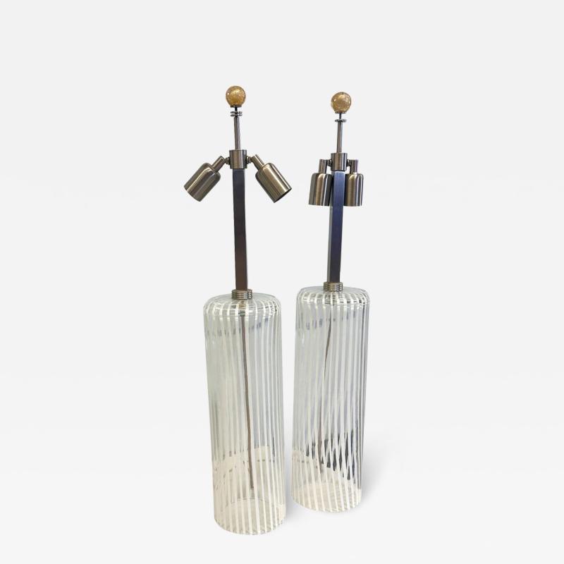 Set of Two Milky White Canne Di Filigrana Filigree Rods Murano Glass