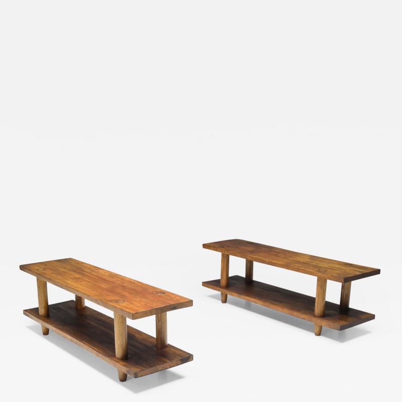 Set of Two Rationalist Italian Wooden Benches 20th Century