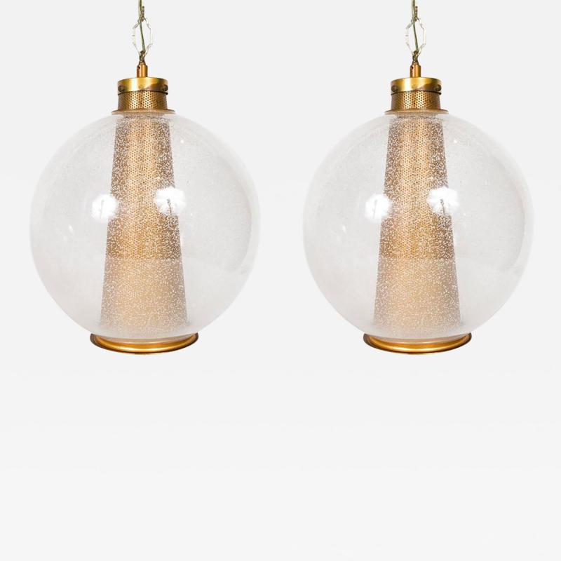 Set of Two Spherical Mid Century Glass Hanging Lamps