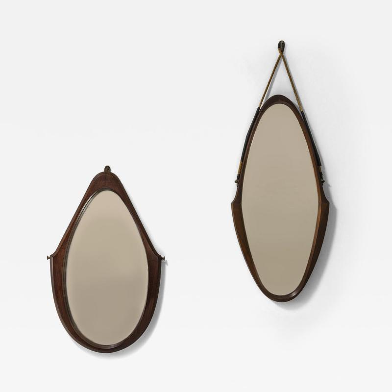 Set of Two Teak Oval shaped Mirrors Italy 1970s