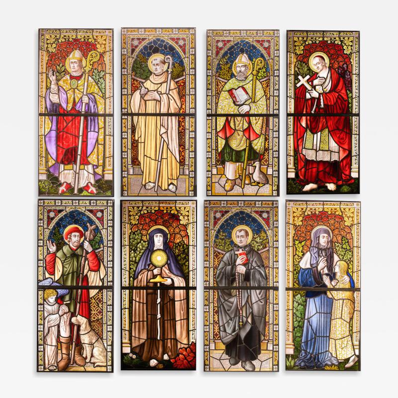 Set of eight 19th Century glass stained windows Belgium