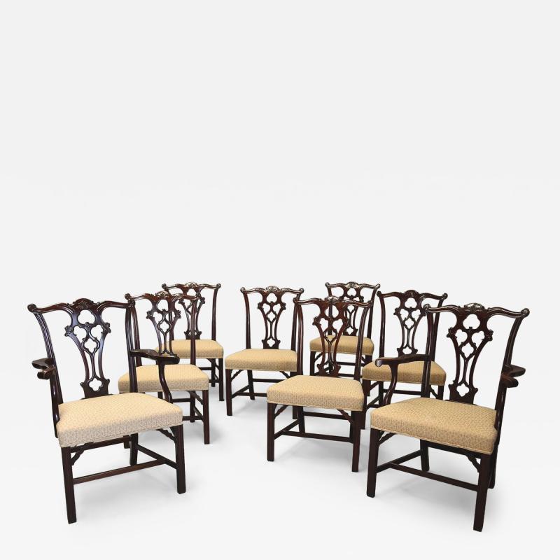 Set of eight late 19thc Chippendale style mahogany dining chairs