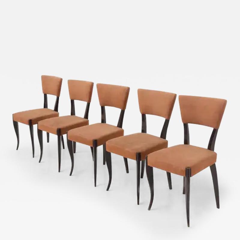 Set of five vintage Italian chairs in original orange velvet fabric