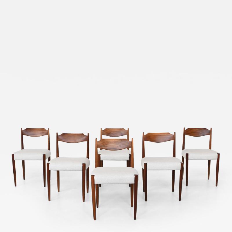 Set of six Danish dining chairs in walnut and wool Denmark 1960