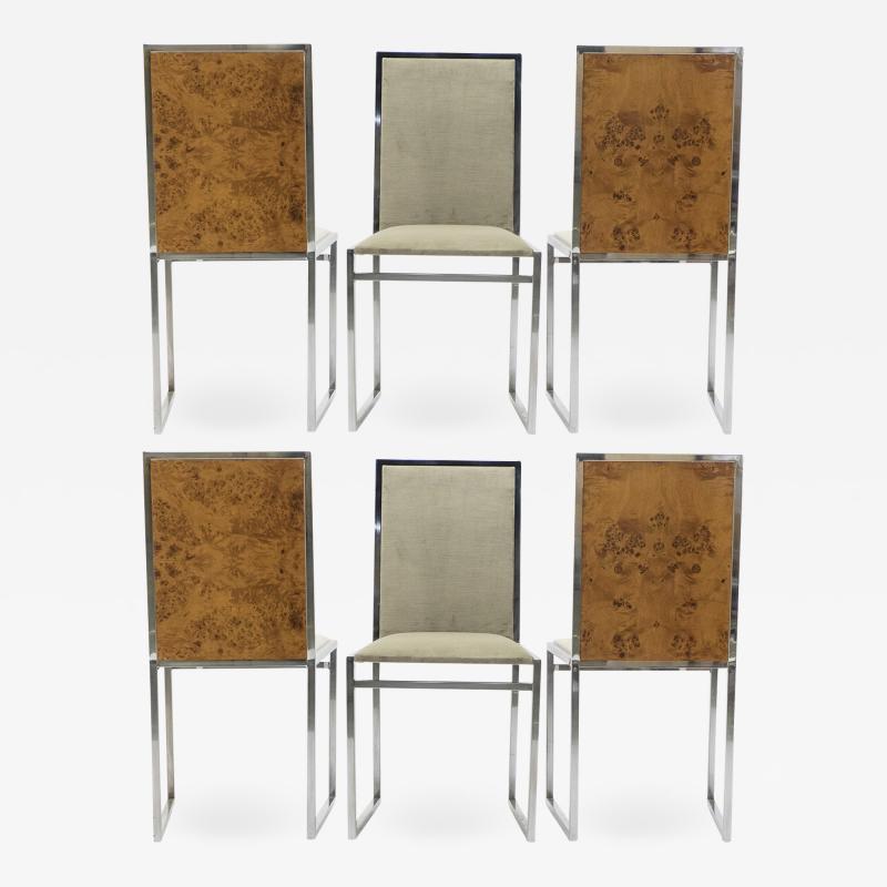 Set of six Mid Century chairs Metal Arredo Milan chrome burl 1970s