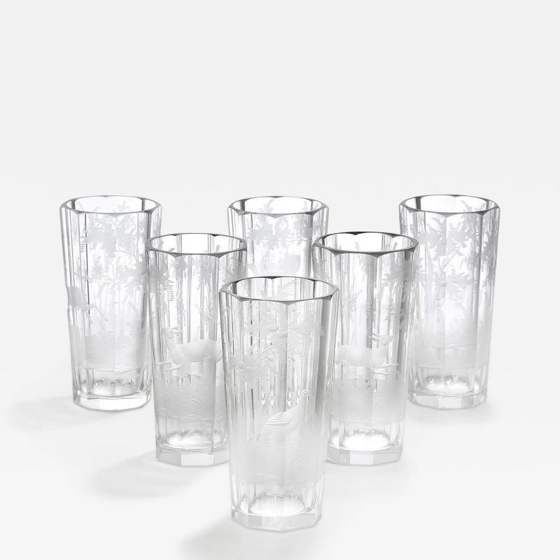 Set of six antique Bohemian glasses