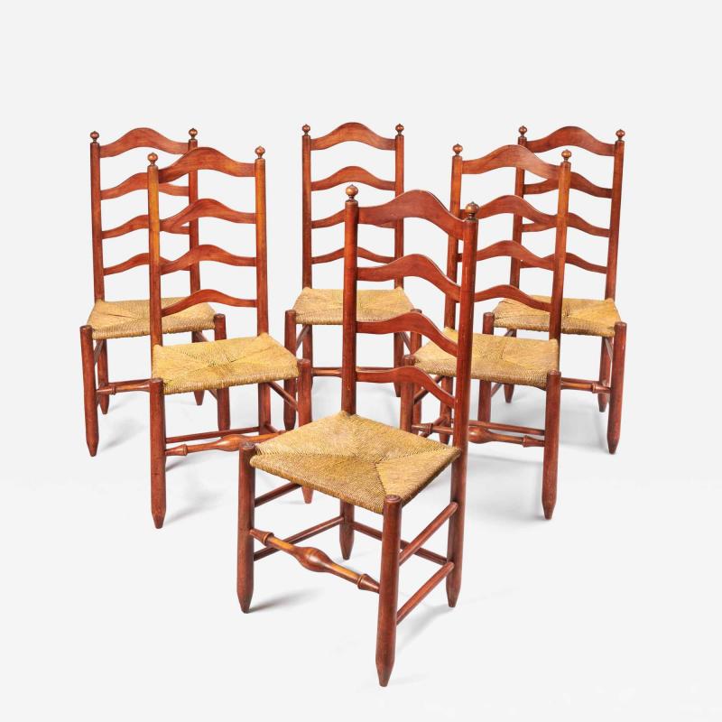 Set of six slat back chairs in original paint
