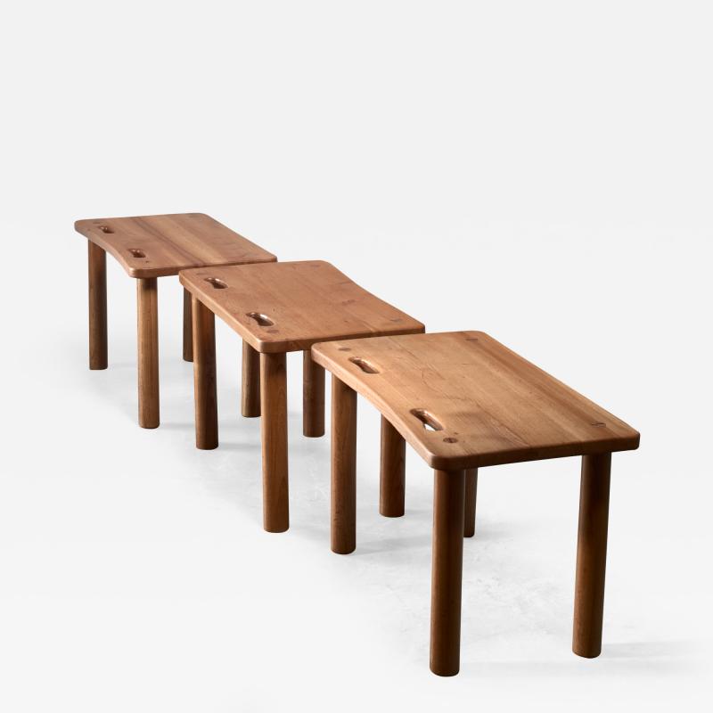 Set of three pine benches or side tables
