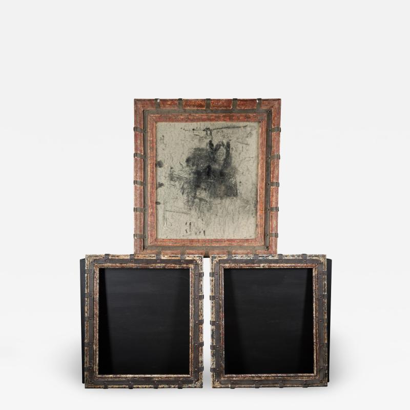 Set of two decorative wooden frames and an old mirror 