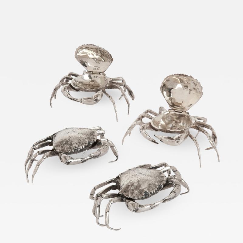 Set of unusual Spanish crab boxes in solid silver