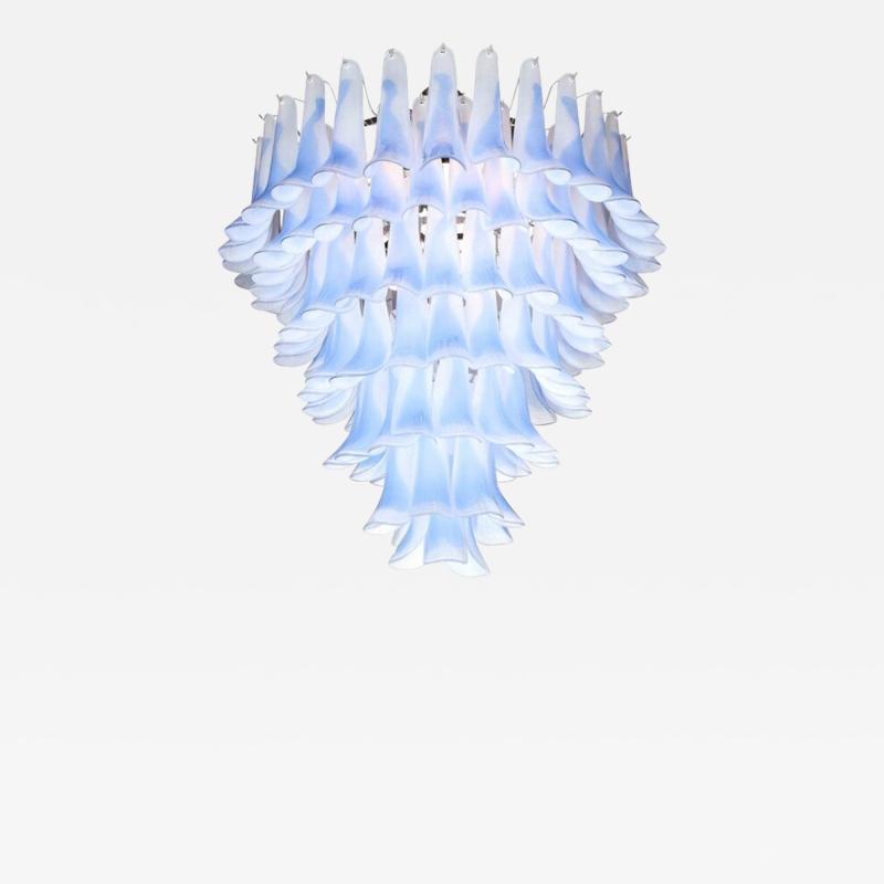 Seven Tier Blue Feather Hand Blown Murano Glass Chandelier