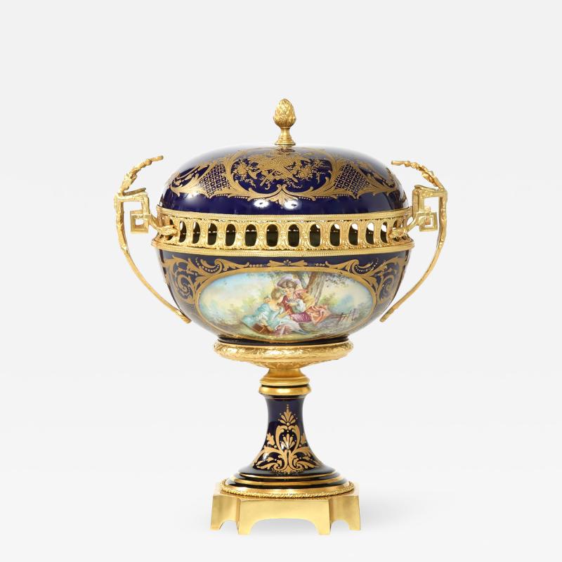 Sevres Porcelain Dore Bronze Mounted Covered Centerpiece