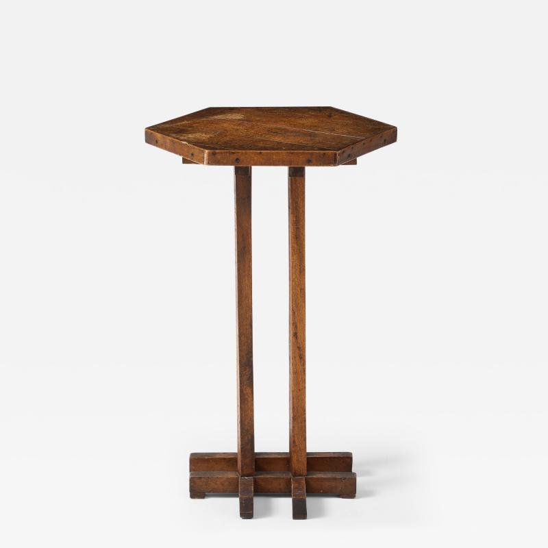 Sextogonal Oak Table four supports forming a grid Base France c 1930