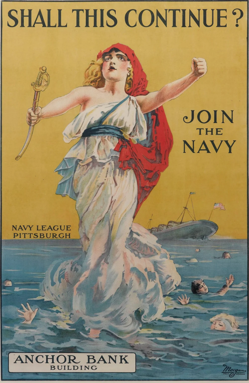 Shall This Continue Join the Navy Vintage Navy Recruitment Poster circa 1916