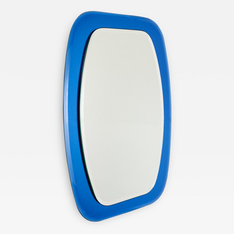 Shaped Beveled Blue Mirror Italy1970s