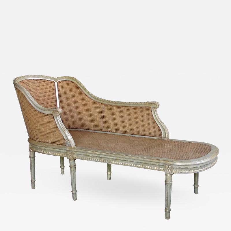 Shapely French Louis XVI Pale Green Painted and Silver gilt Recamier