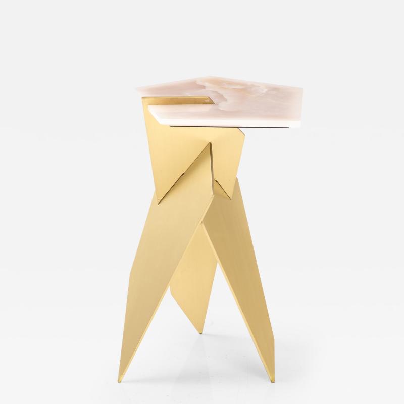 Shard Table Polished Brass and Rose Quartz