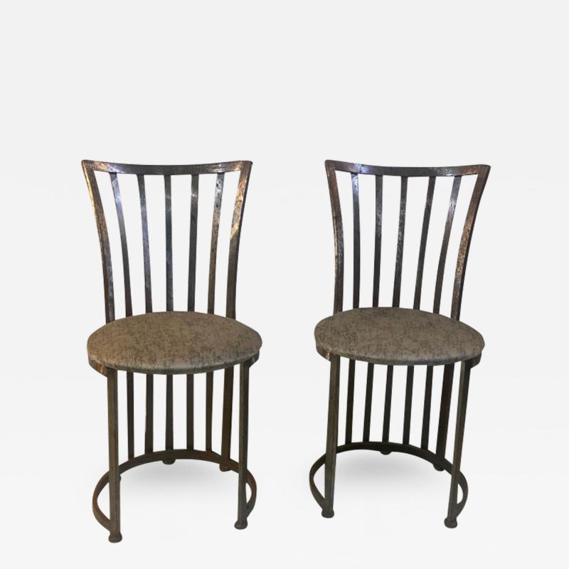 Shaver Howard MODER PAIR OF SLATTED BRUSHED STEEL CHAIRS BY SHAVER HOWARD