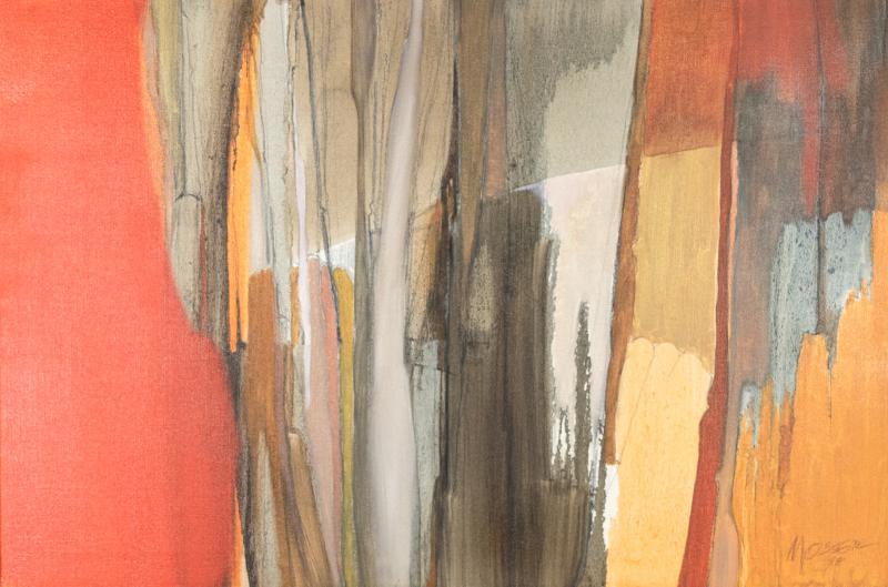 Shirley n e Moss Rapp Mariani Mid Modern Abstract Painting Oil On Board American 1970 s 