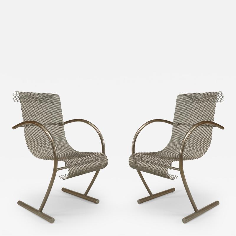 Shiro Kuramata Pair of Japanese Post War Design 1960s Steel Wire Mesh Sing Sing Armchairs