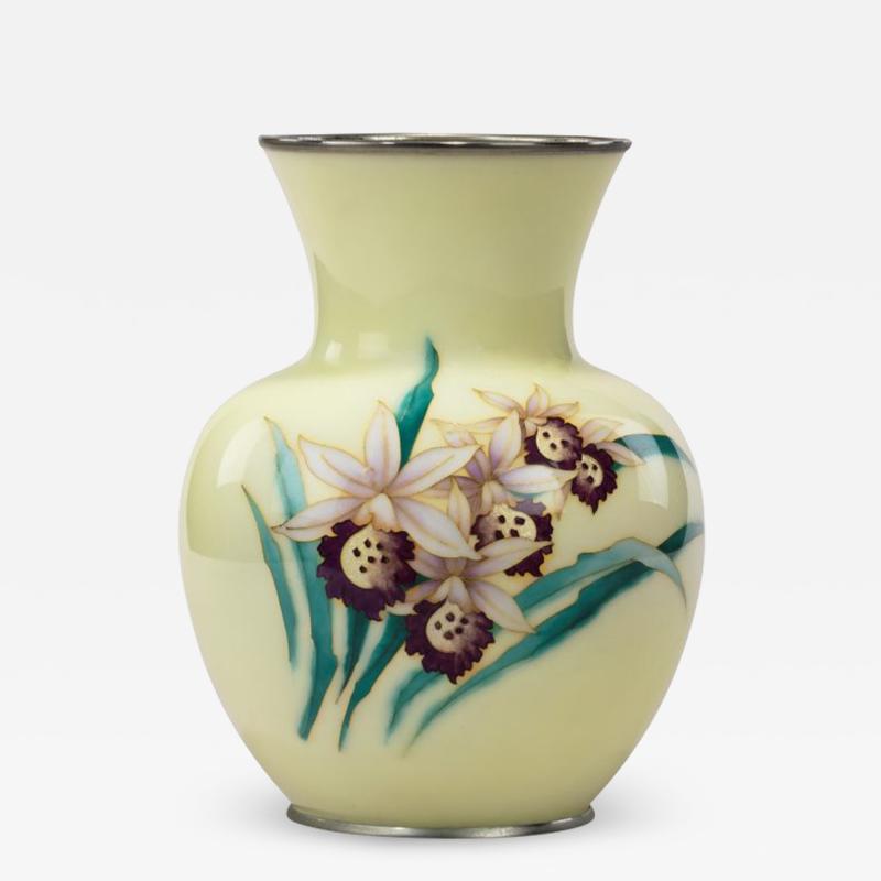 Showa Period Pale Yellow Cloisonn Vase by Tamura