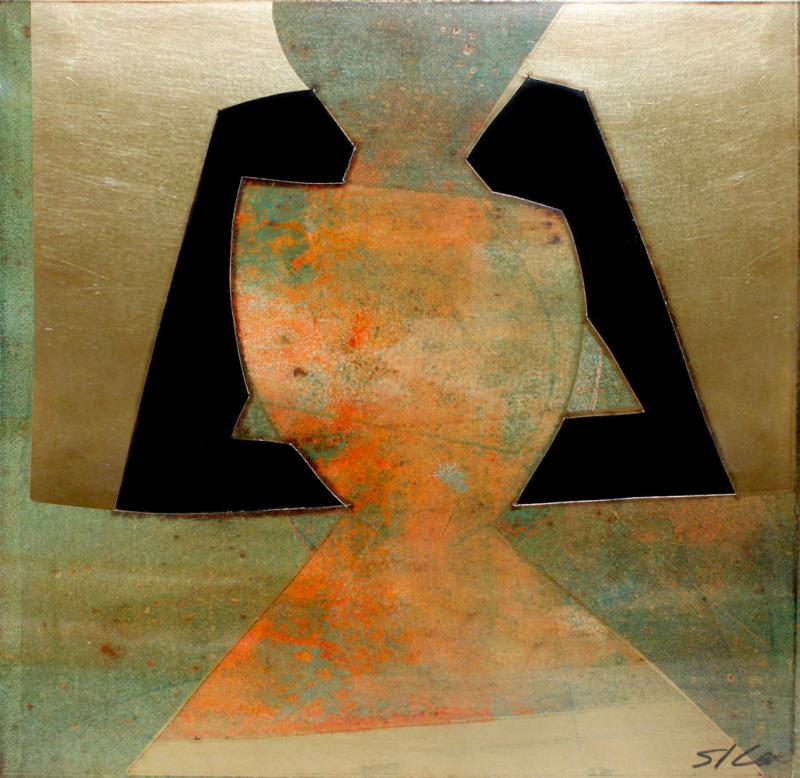 Sica Sica Abstract Metallic Art Under Lucite 1980s