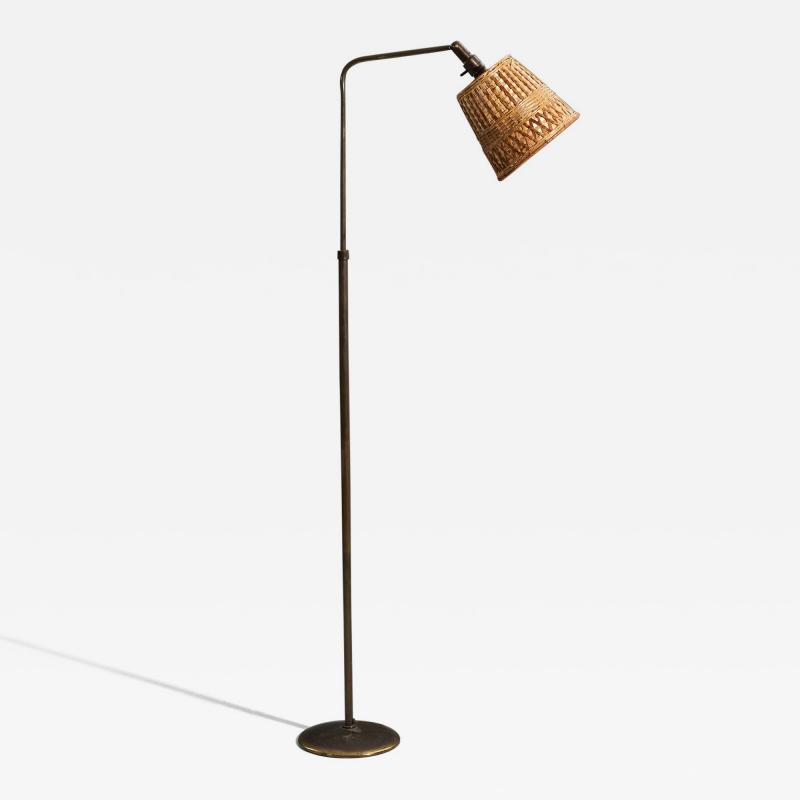 Sigfried Giedion Hin Bredendieck Floor Lamp with Bronze and Rattan 1930s