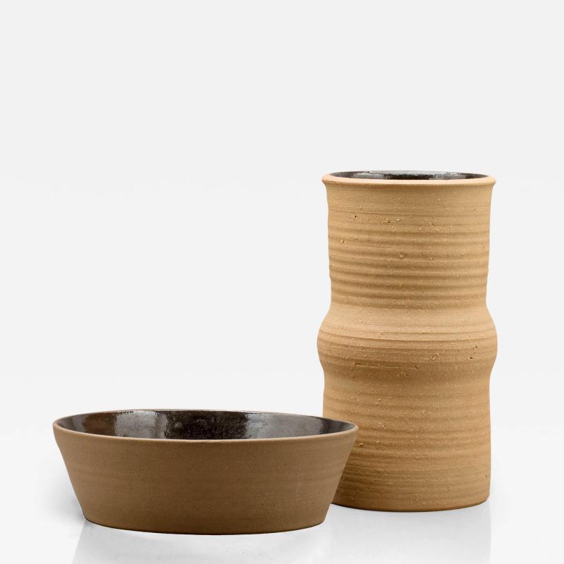 Signe Persson Melin Signe Persson Melin designed Scandinavian Modern ceramic studio vase and bowl