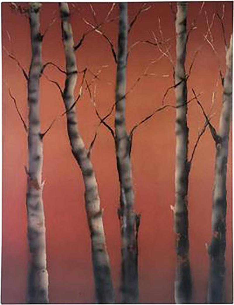 Signed Andy Warhol Style Modern Birch Tree Painting